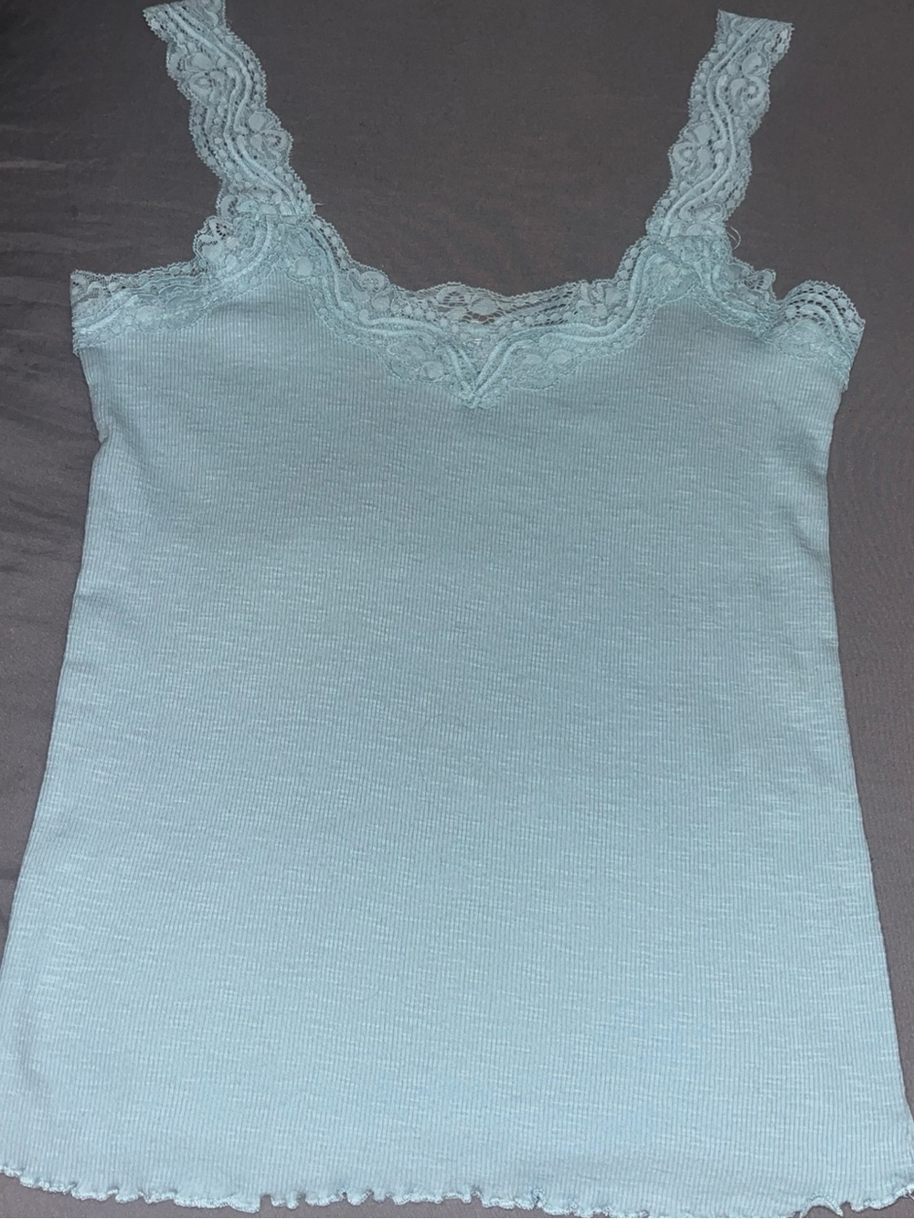 Lace-Trim Ribbed Camisole Tank Top - Light Blue